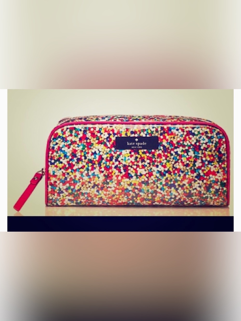 kate spade Multicolor Confetti Cosmetic Case with Pink Trim